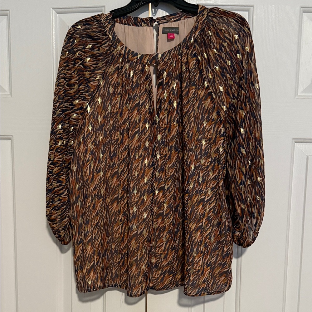 Vince Camuto Brown Patterned Blouse